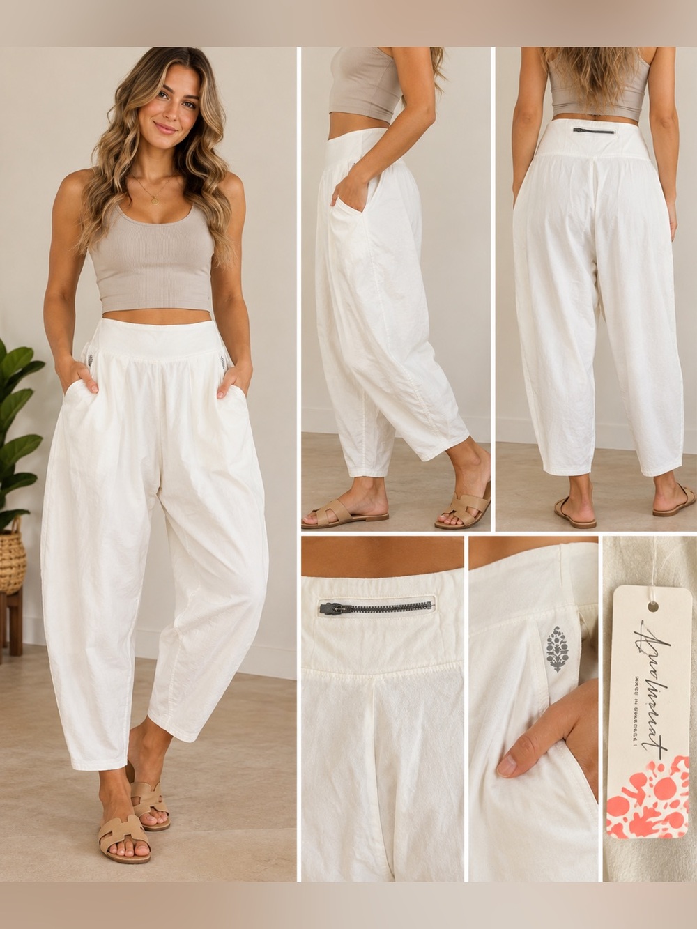 FP Movement by Free People white Wide-Leg barrel style Relaxed Pants